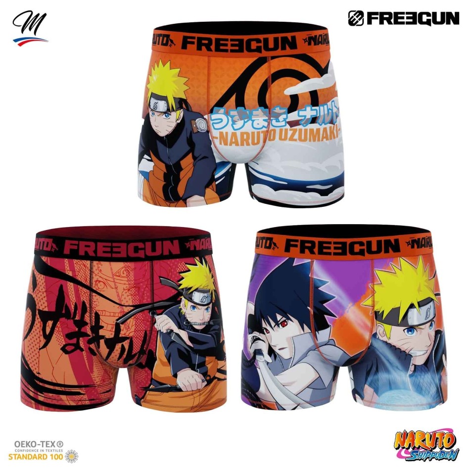 FREEGUN Set med 3 boxershorts för män Naruto Shippûden | sASUKE Fri leverans