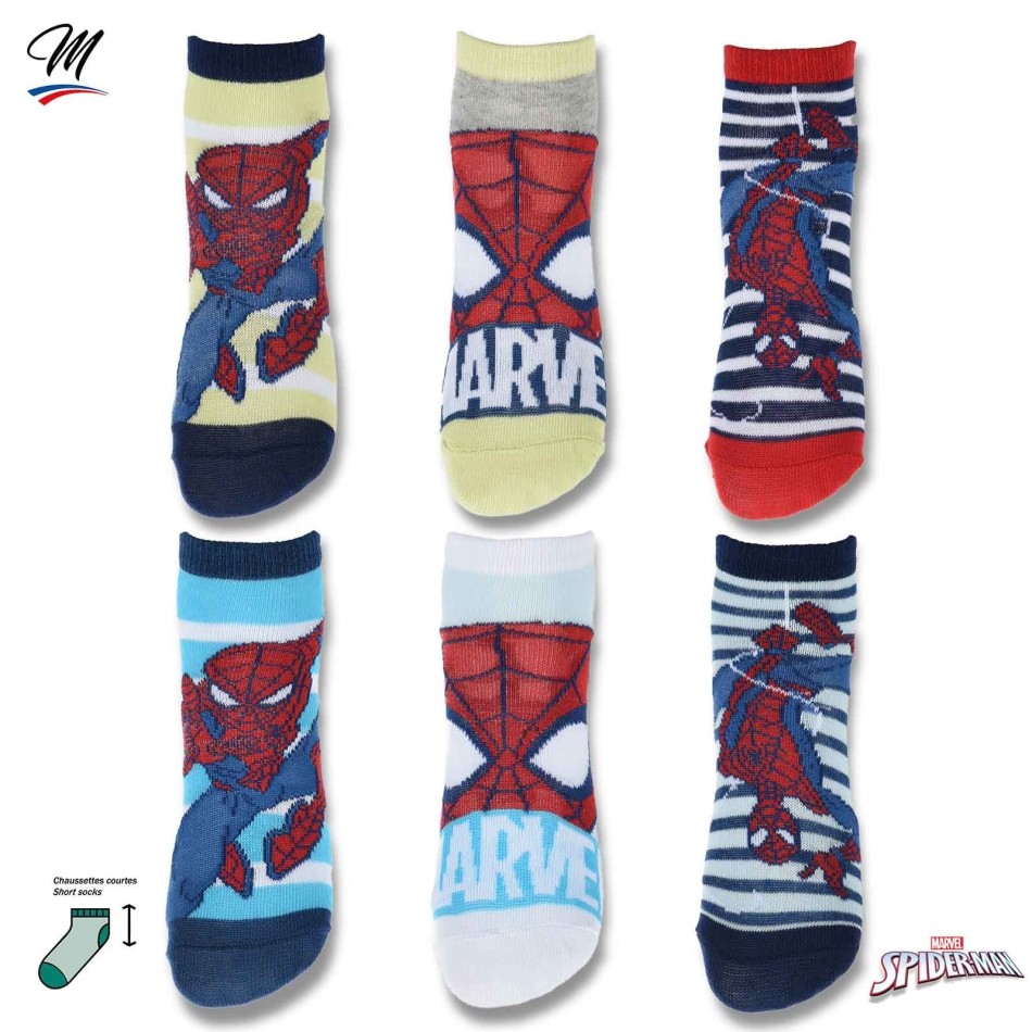 Lot de 6 Paires de Socquettes Garçon MARVEL Spider-Man (Fantaisies) French Market chez FrenchMarket