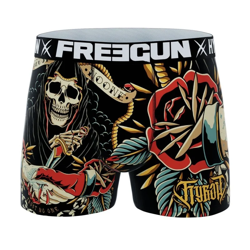 Boxer Homme FREEGUN HYRAW Microfibre - Style Rock & Tattoo, 92% Polyester 8% élasthanne - Confort Parfait, Stretch Durable
