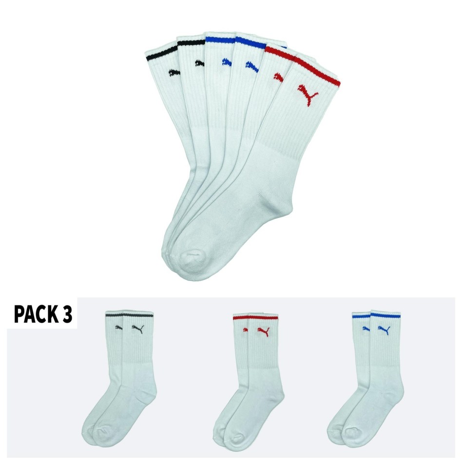 Lot de 3 Paires de Chaussettes "Sport Crew Stripe" (Chaussettes de sport) PUMA chez FrenchMarket