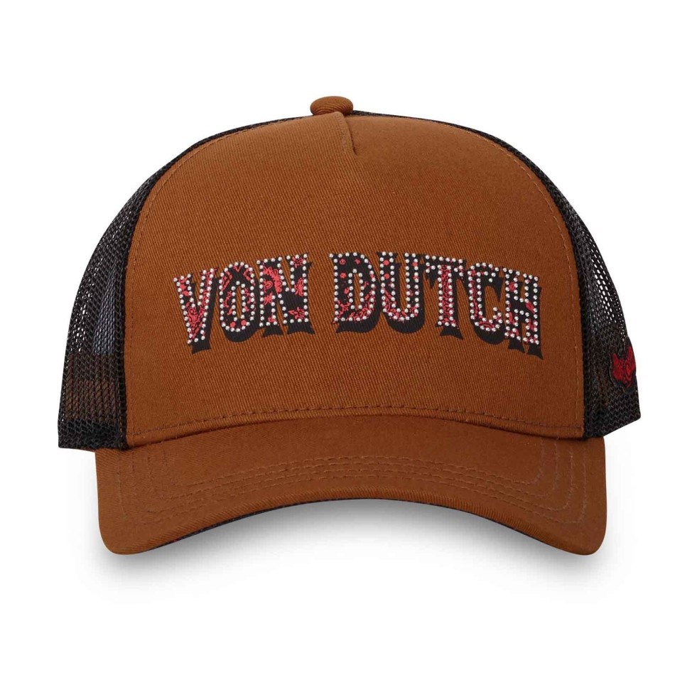 VON DUTCH Truckerkeps för kvinnor Stud Brown Strass