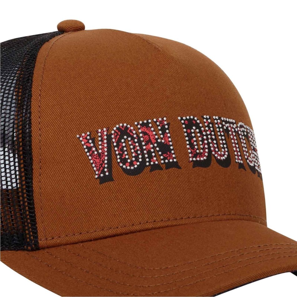 VON DUTCH Truckerkeps för kvinnor Stud Brown Strass