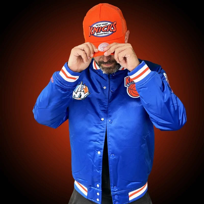 Mitchell & Ness - Veste Bomber Satin NBA Champion New York Knicks M Bleu Roi