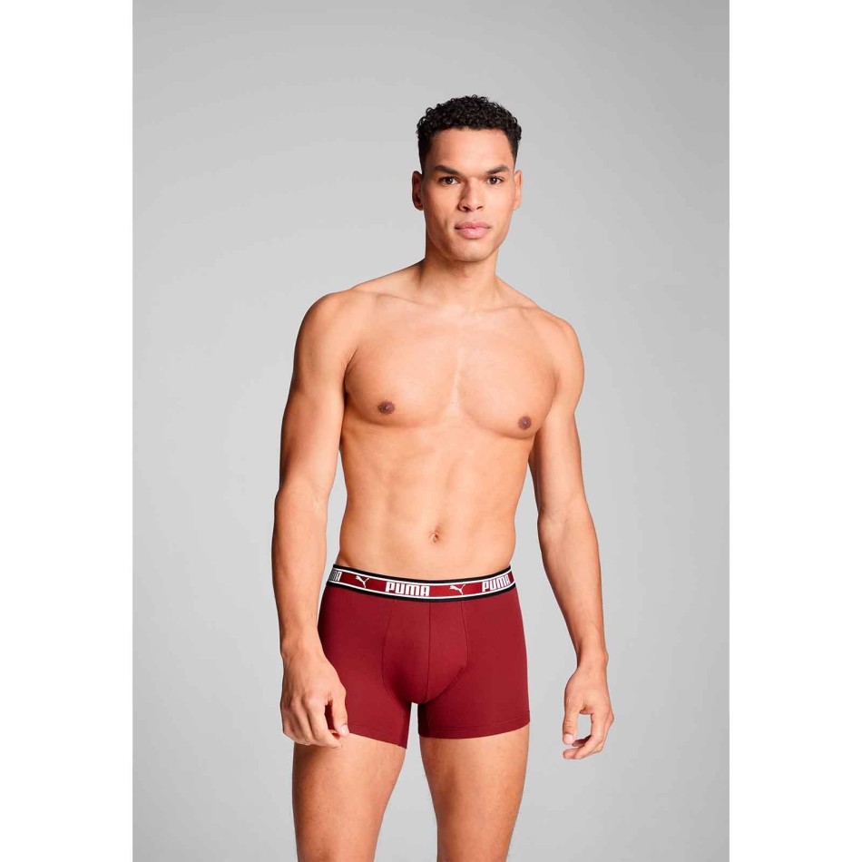 PUMA 2-pack "Dual Logo" boxershorts i bomull för män Bordeaux, grön, orange
