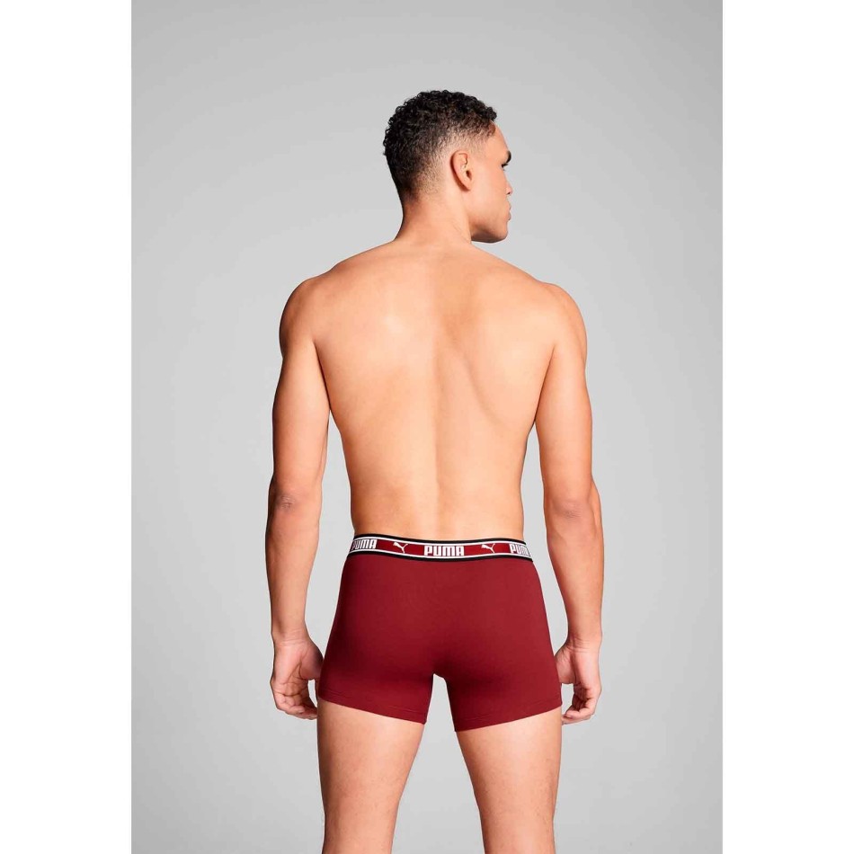 PUMA 2-pack "Dual Logo" boxershorts i bomull för män Bordeaux, grön, orange