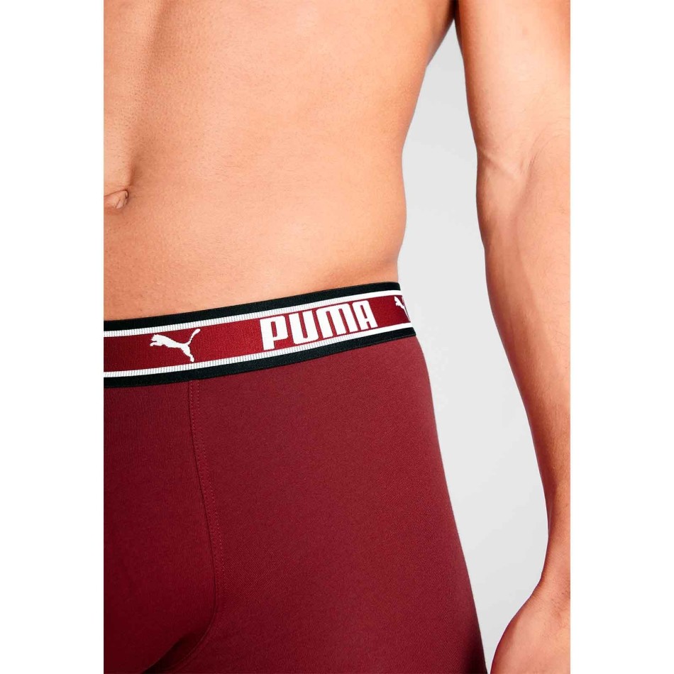 PUMA 2-pack "Dual Logo" boxershorts i bomull för män Bordeaux, grön, orange