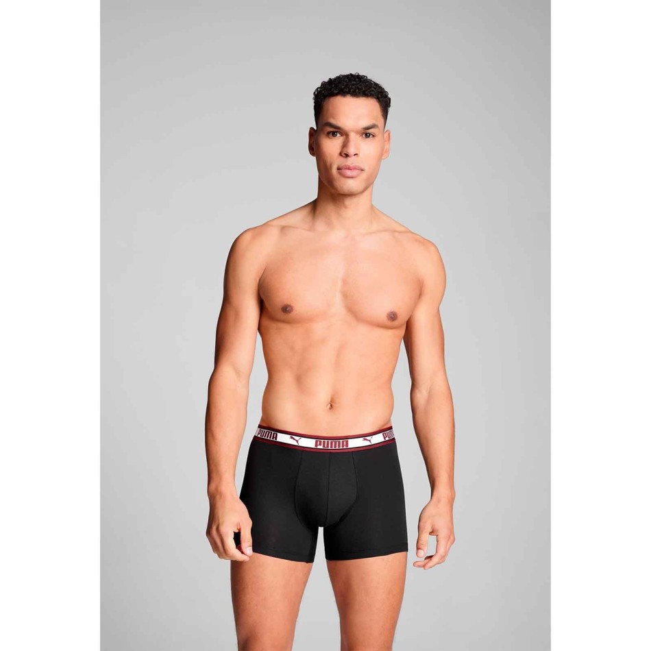 PUMA 2-pack "Dual Logo" boxershorts i bomull för män Bordeaux, grön, orange