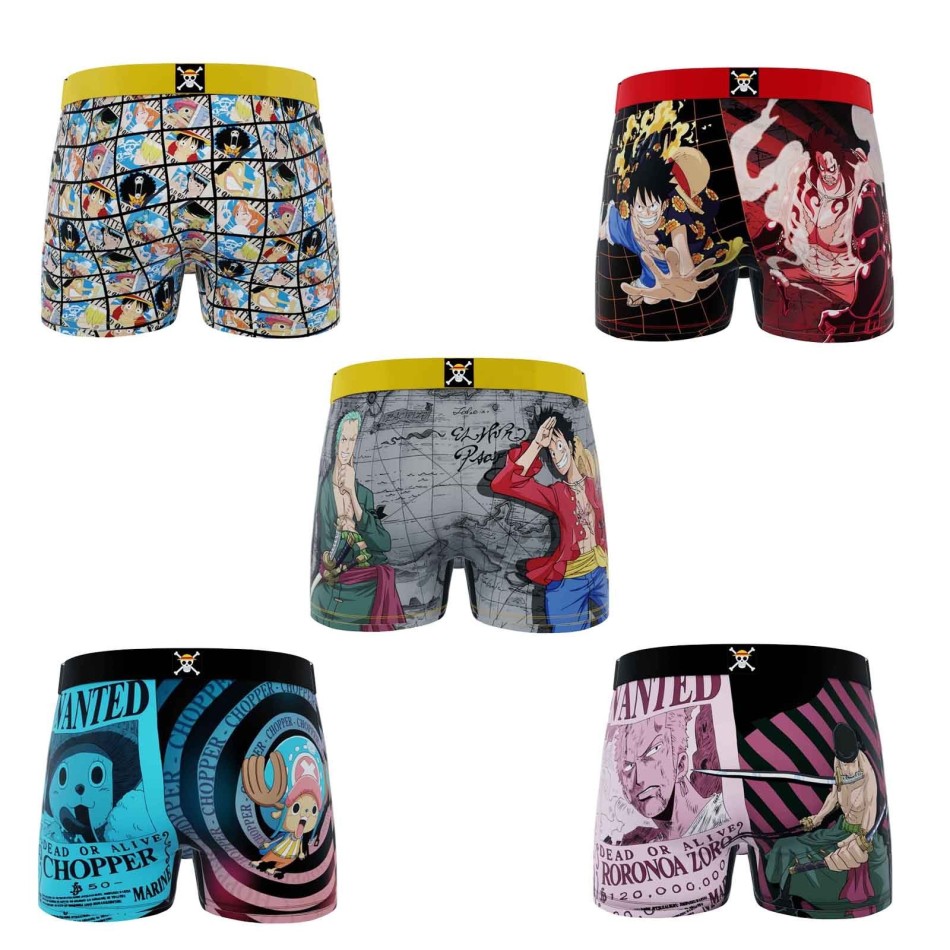 FREEGUN Set med 5 boxershorts i ett stycke för män | Luffy, Wano, Gear 2nd, Zoro, Sanji