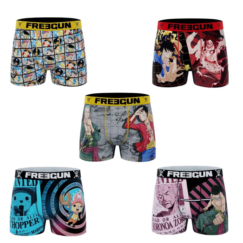 FREEGUN Set med 5 boxershorts i ett stycke för män | Luffy, Wano, Gear 2nd, Zoro, Sanji