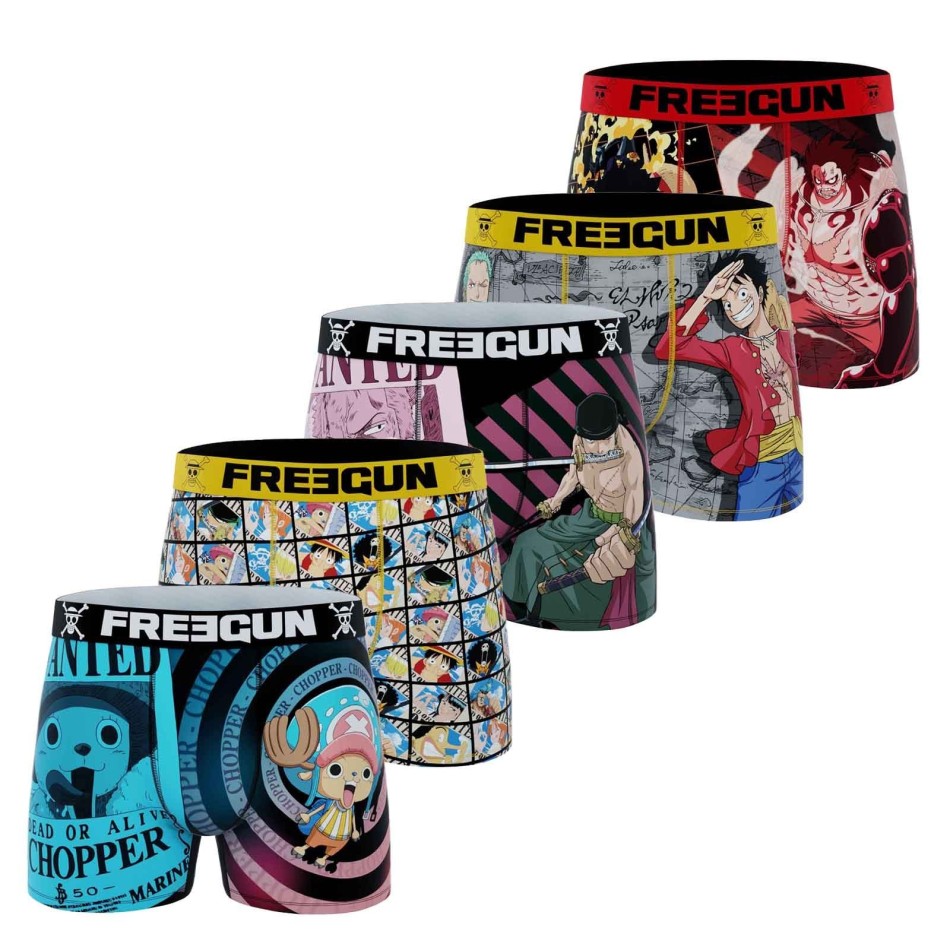 FREEGUN Set of 5 One Piece Boxers for Men | Luffy, Wano, Gear 2nd, Zoro, Sanji