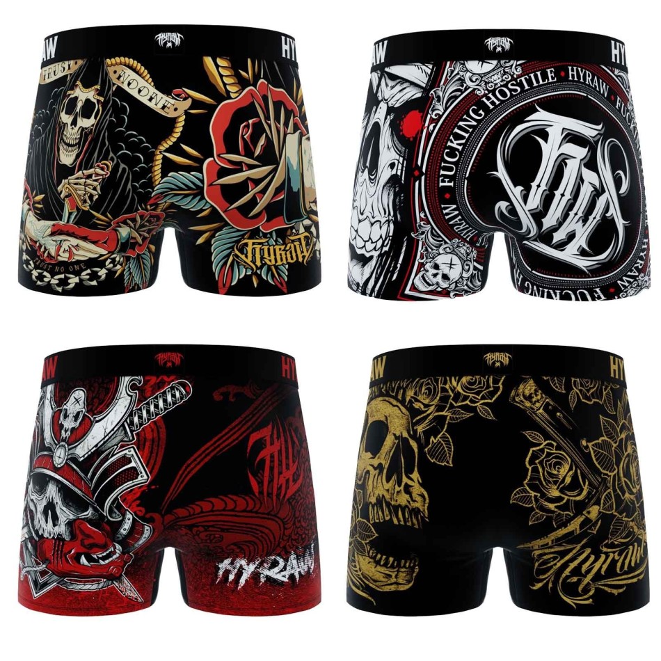 FREEGUN Set of 4 Men's Rock & Tattoo "HYRAW" Skull & Crossbones Boxer Briefs