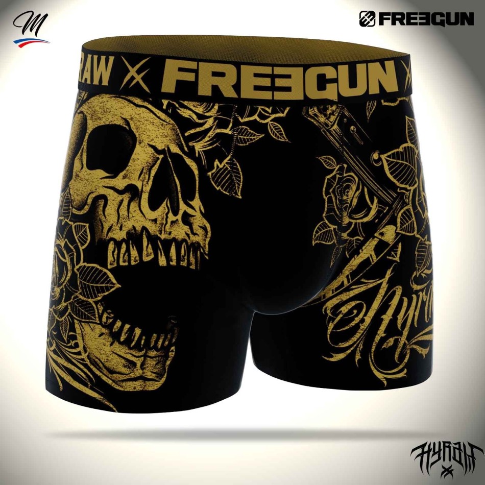 FREEGUN Set of 4 Men's Rock & Tattoo "HYRAW" Skull & Crossbones Boxer Briefs