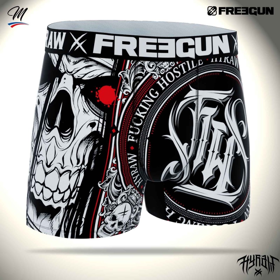 FREEGUN Set of 4 Men's Rock & Tattoo "HYRAW" Skull & Crossbones Boxer Briefs