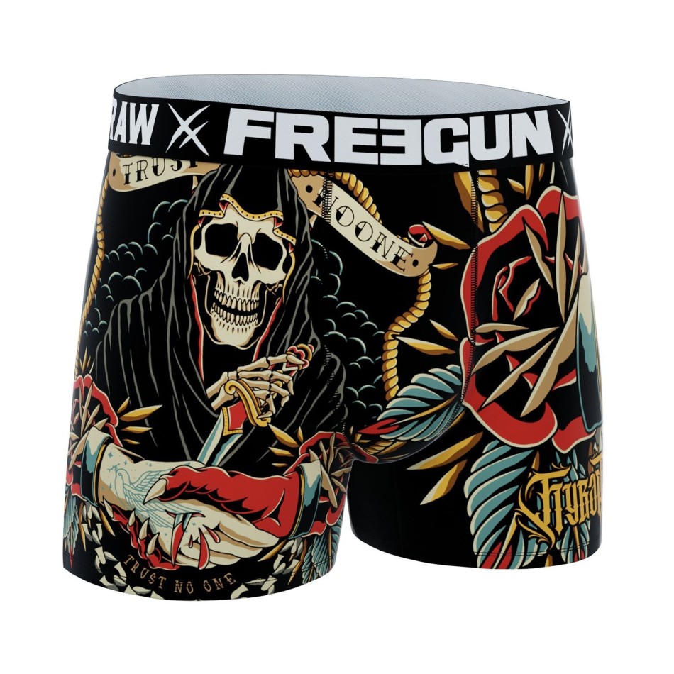 FREEGUN Set of 4 Men's Rock & Tattoo "HYRAW" Skull & Crossbones Boxer Briefs