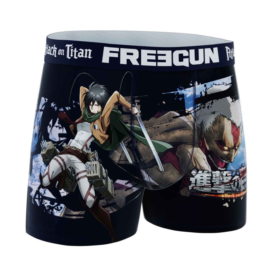 FREEGUN Boxerkalsonger i mikrofiber för män "Attack On Titan" Eren Jäger Levi Mikasa