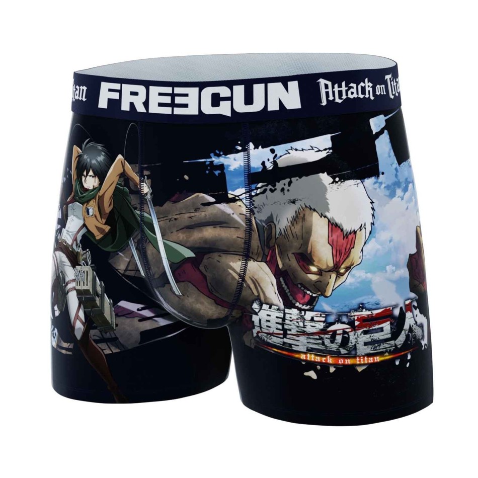 FREEGUN Boxerkalsonger i mikrofiber för män "Attack On Titan" Eren Jäger Levi Mikasa