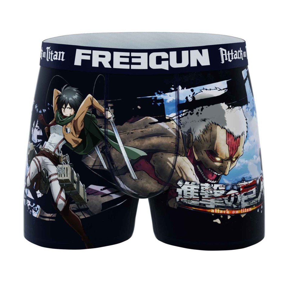 FREEGUN Boxerkalsonger i mikrofiber för män "Attack On Titan" Eren Jäger Levi Mikasa