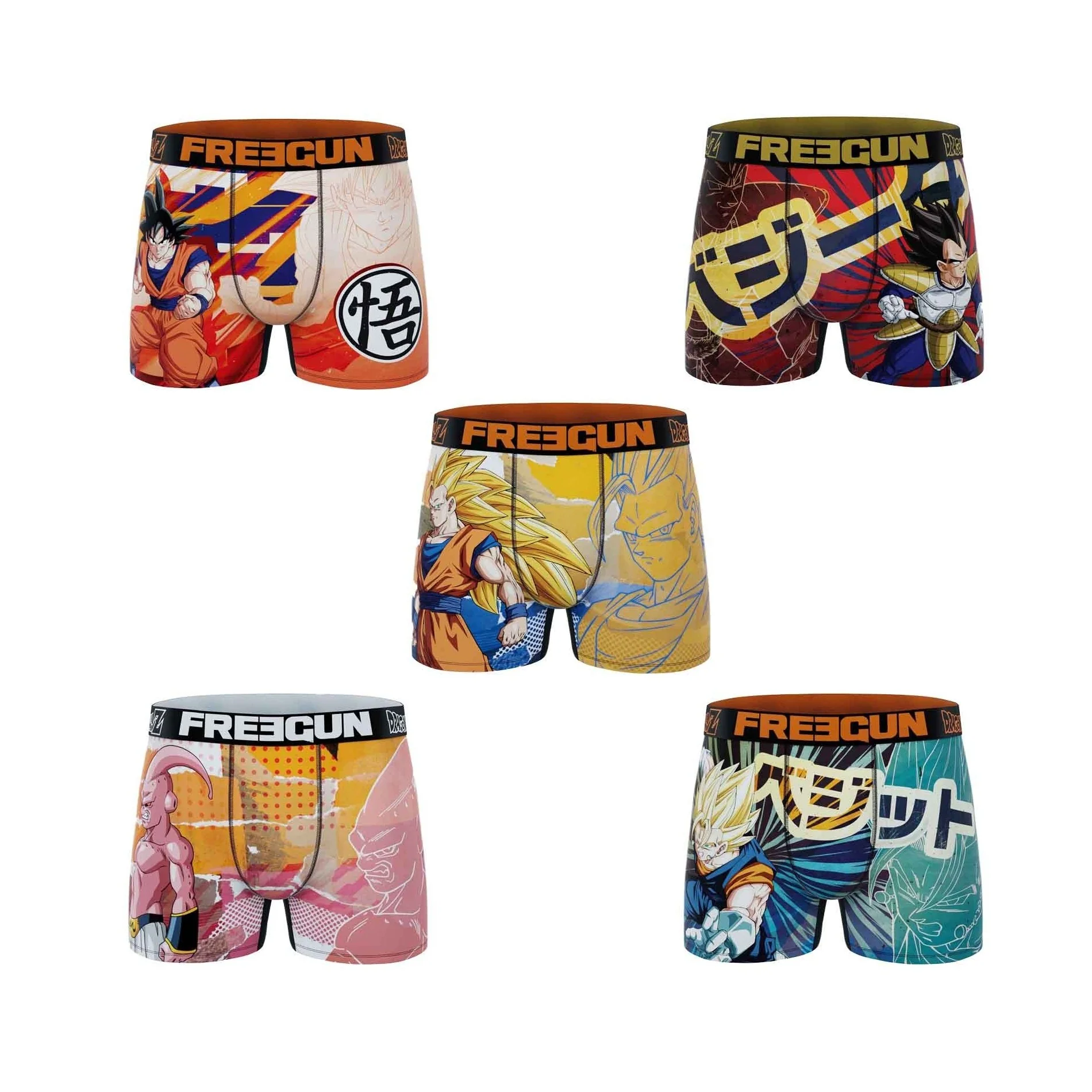 Lot De 5 Boxers Homme Dragon Ball Z - Licence Officielle Freegun, 92% Polyester 8% élasthanne, Doublure Coton