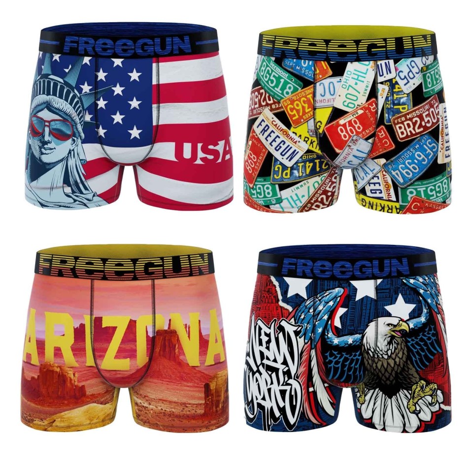 Lot de 4 Boxers Homme Microfibre "USA" (Lot boxers Homme) Freegun chez FrenchMarket