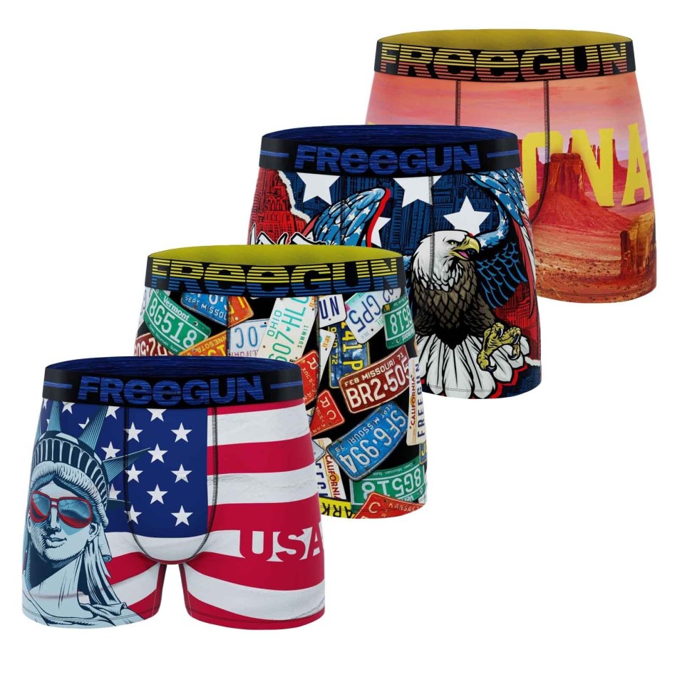 FREEGUN Set om 4 mikrofiberboxershorts "USA" för män