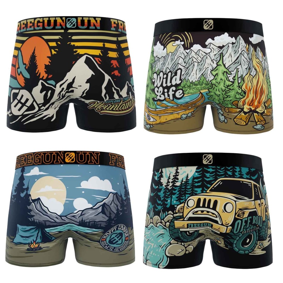 FREEGUN Set om 4 Wild Life Pack Camping- och naturboxershorts för pojkar