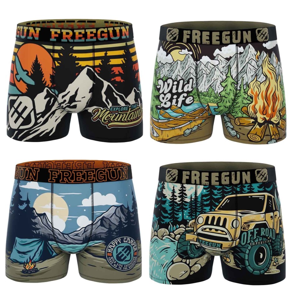 FREEGUN Set om 4 Wild Life Pack Camping- och naturboxershorts för pojkar