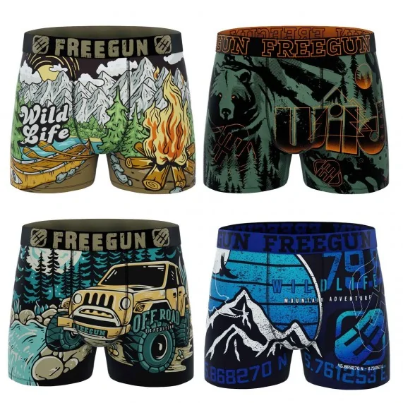 Wild Life Set van 4 Boxershorts voor jongens (Set jongensboxershorts) Freegun chez FrenchMarket