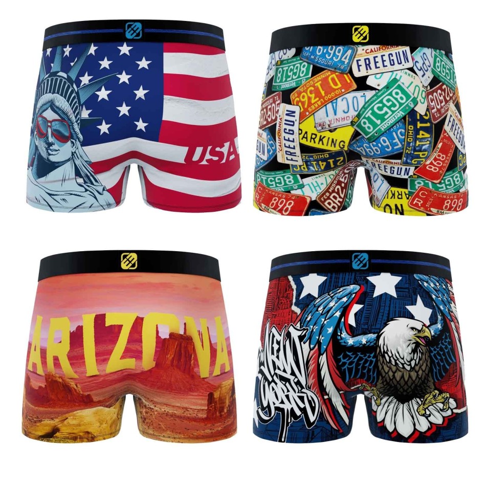 FREEGUN Set of 4 Boys Microfiber Boxers "USA" Eagle Dollars Flag