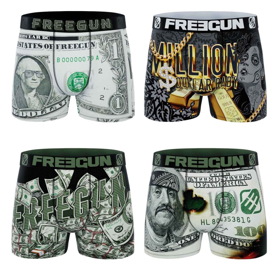 Set di 4 boxer da ragazzo Premium Dollars (Confezione di boxer da ragazzo) Freegun chez FrenchMarket