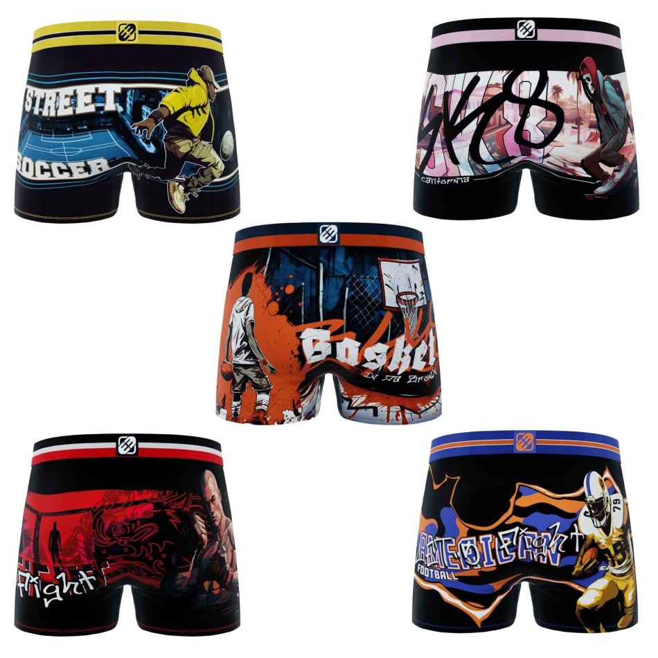 FREEGUN Set om 5 pojkar i mikrofiber "Street Sport" MMA Basket Boxershorts