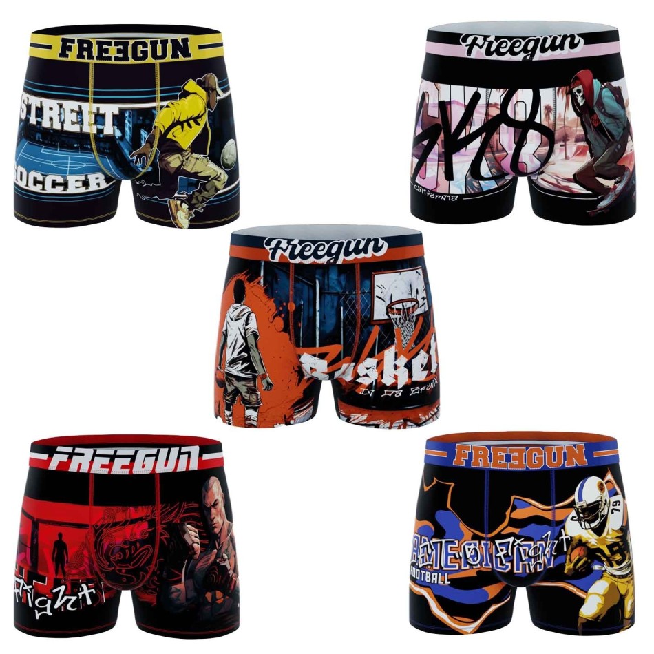 FREEGUN Set om 5 pojkar i mikrofiber "Street Sport" MMA Basket Boxershorts