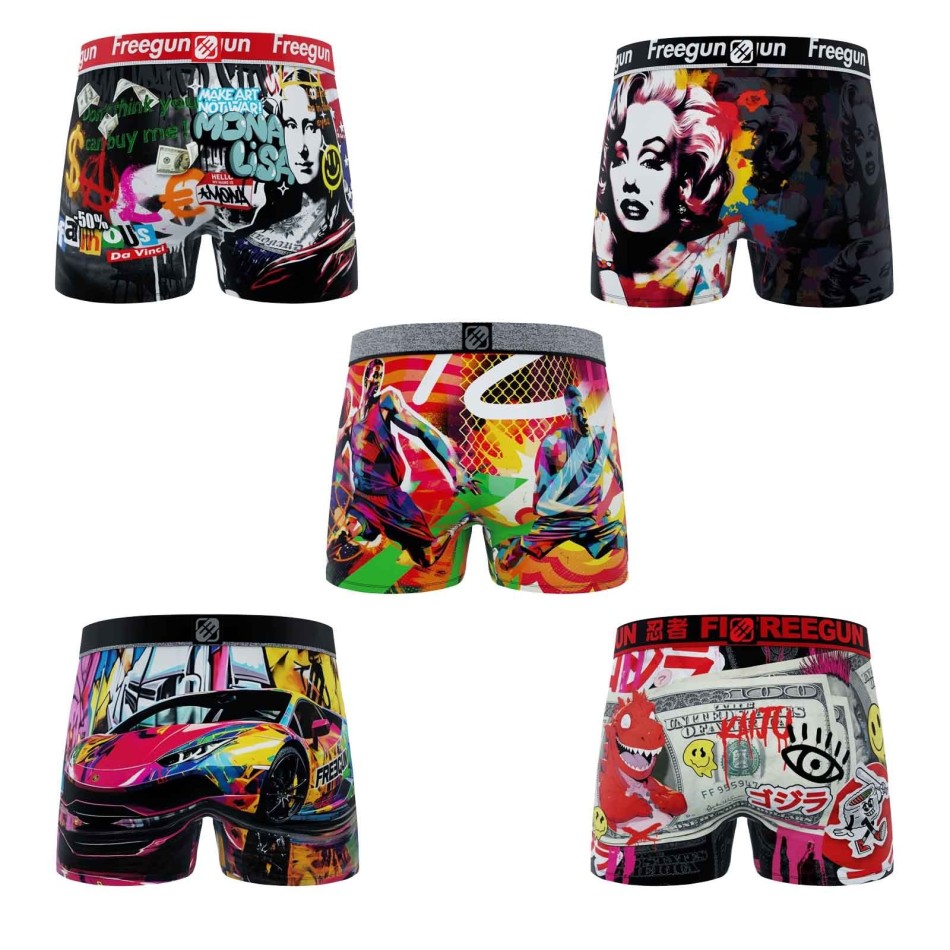 FREGUN Set med 5 Mona Lisa "Street Pop Art" mikrofiberboxershorts för pojkar