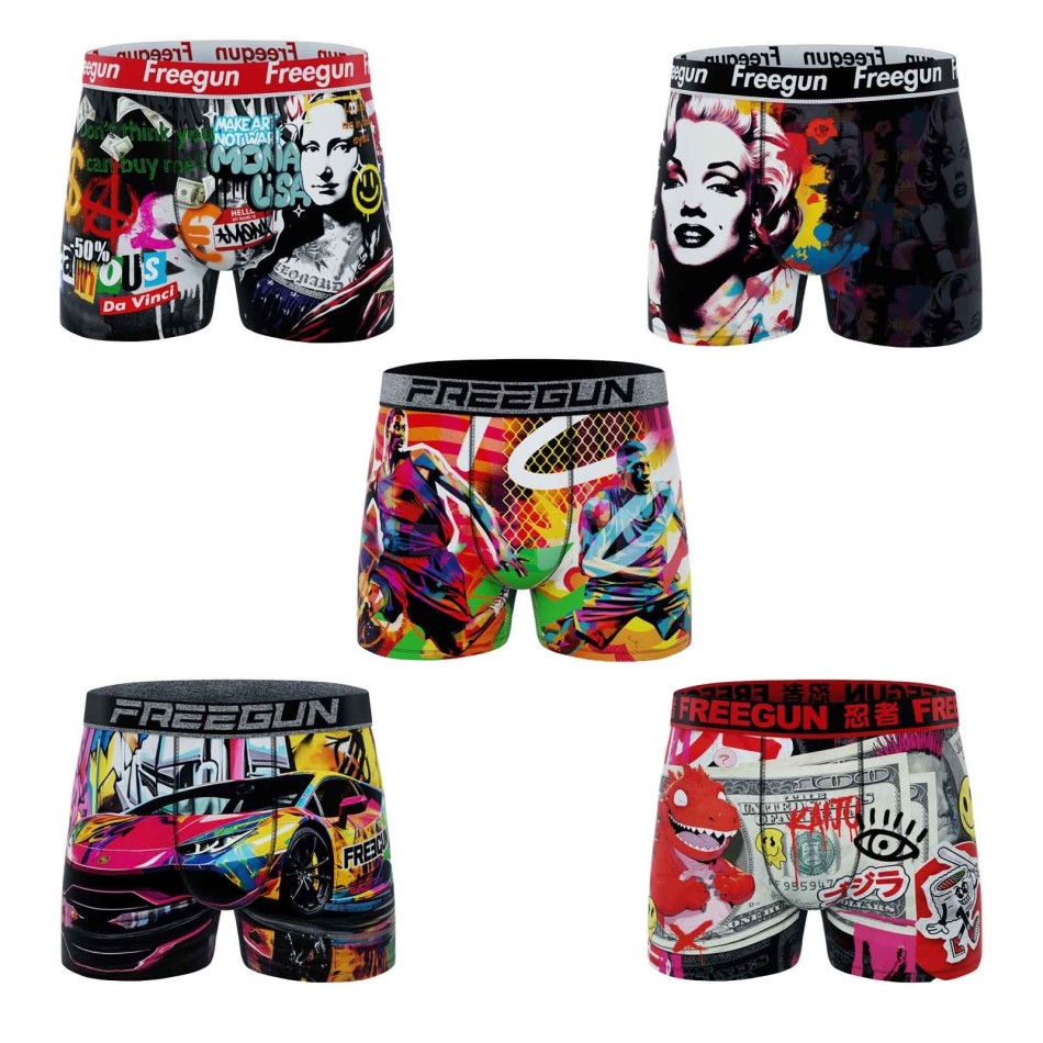 FREGUN Set med 5 Mona Lisa "Street Pop Art" mikrofiberboxershorts för pojkar