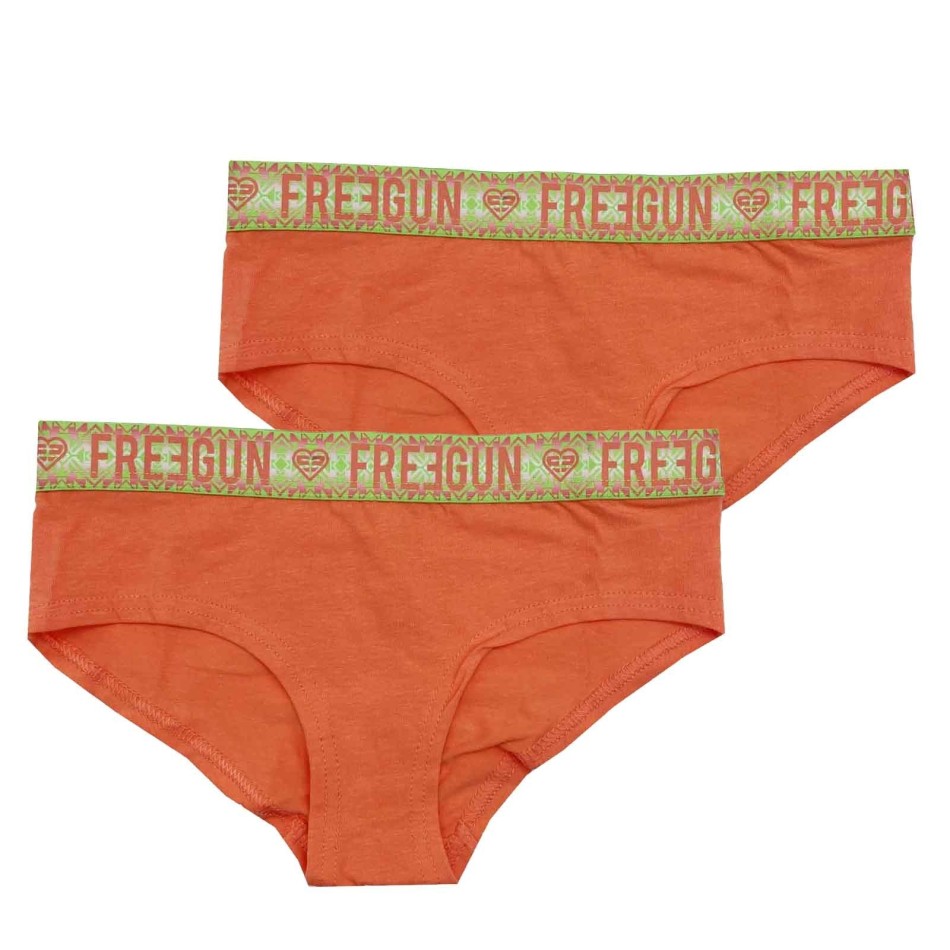 FREGUN Set om 2 boxerkalsonger i enfärgad bomull för flickor i svart, rosa, orange eller grönt