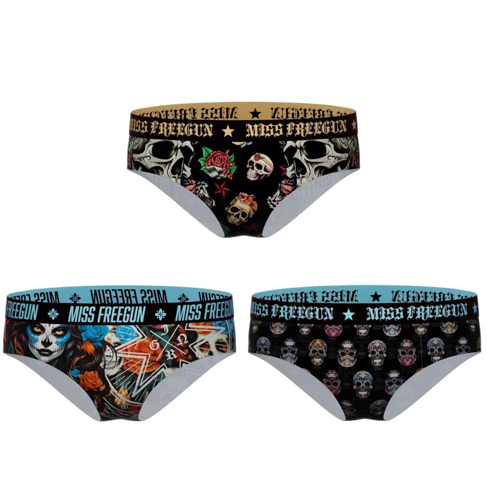 Lot de 3 Boxers - Culottes Fille "Skull-Tattoo" (Boxers/Shorty) Freegun chez FrenchMarket