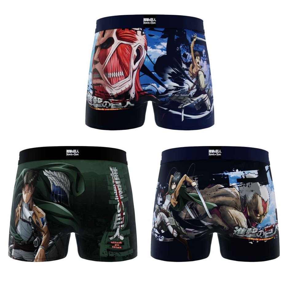 FREEGUN Set om 3 "Attack On Titan"-boxershorts för män Fri leverans