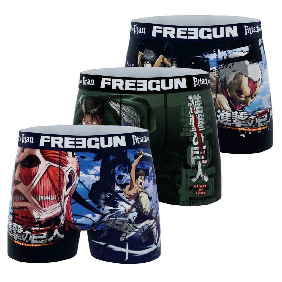 FREEGUN Set om 3 "Attack On Titan"-boxershorts för män Fri leverans