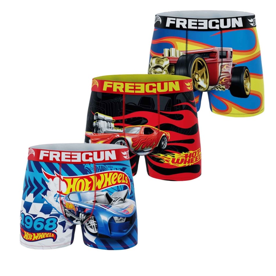 FREEGUN Set med 3 "Hot Wheels"-boxershorts i mikrofiber för pojkar