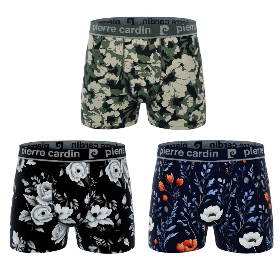 PIERRE CARDIN Set om 3 "FLowers" boxershorts i bomull för män