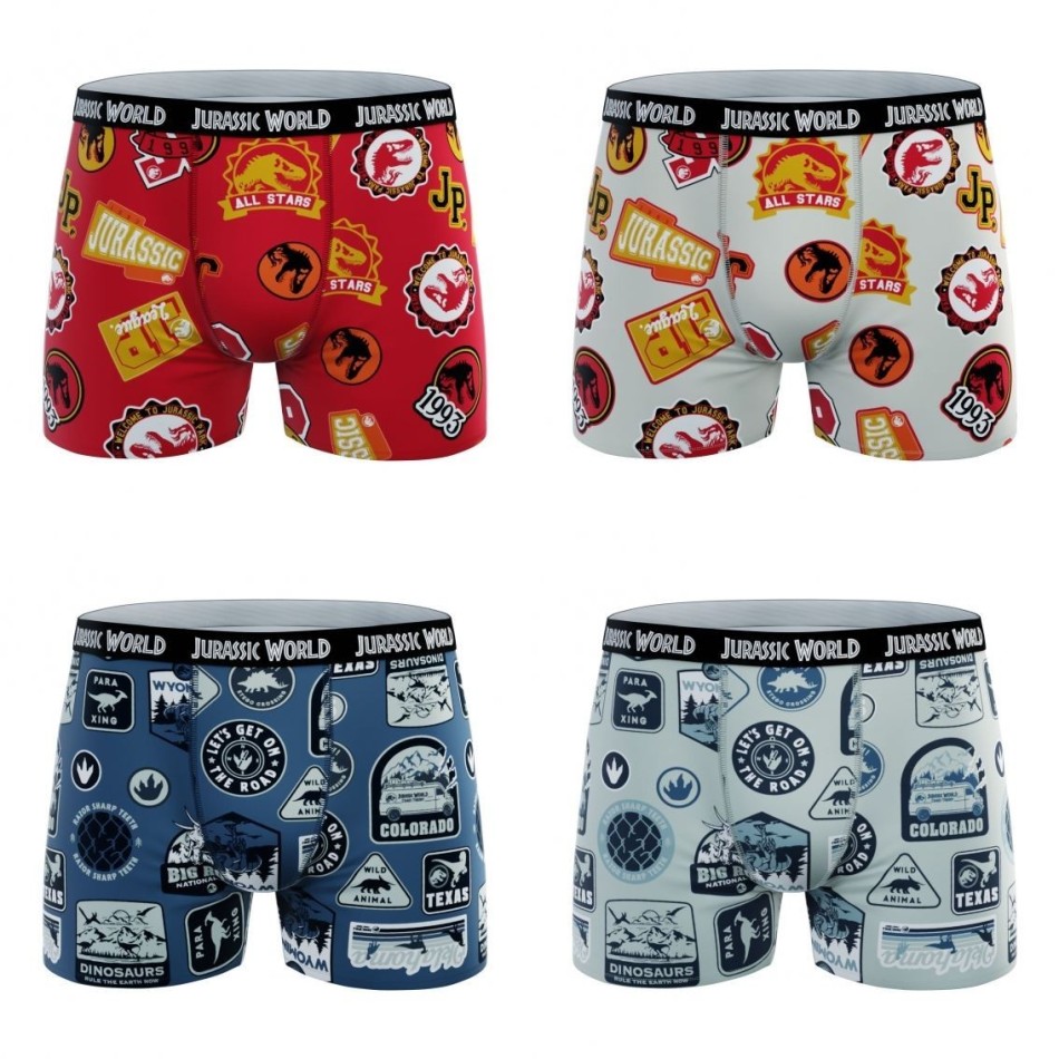 Set van 4 100% Katoenen Jurassic Park jongensboxershorts (Set jongensboxershorts) French Market chez FrenchMarket