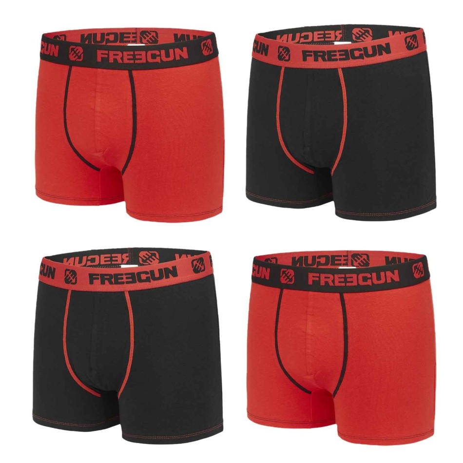 FREEGUN Set of 4 Boxers Boys Cotton Black, Blue, Grey Red