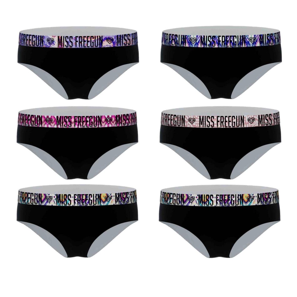 FREEGUN Lot de 6 Boxers Fille Coton Noir Confort