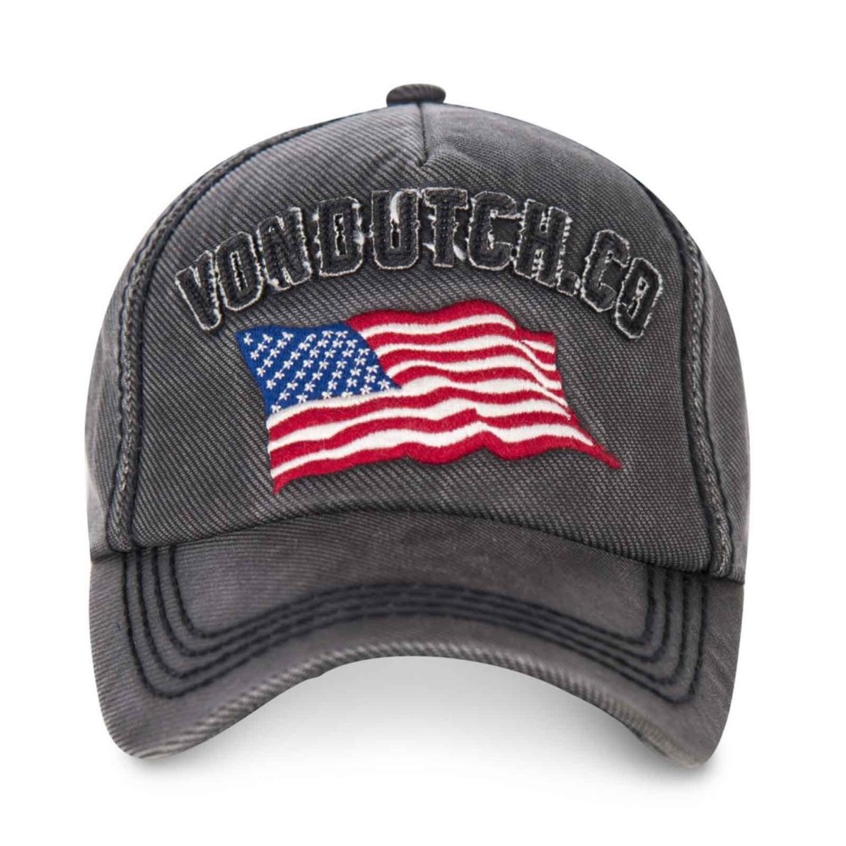 Casquette Von Dutch Style Baseball Vintage Drapeau USA Gris
