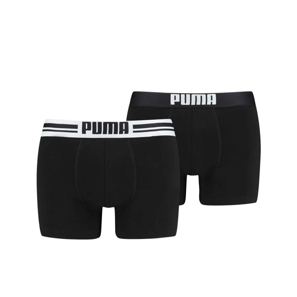 PUMA Set of 2 Men's Placed Logo Cotton Boxer Briefs - Plain Boxer Briefs with Embroidered Wide Waistband