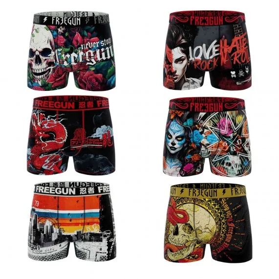 Lote de 6 calzoncillos bóxer de microfibra "Skull & Tatoo" para hombre (Calzoncillos para hombre) Freegun chez FrenchMarket Lote de 6 calzoncillos bóxer de microfibra "Skull & Tatoo" para hombre (Calzoncillos para hombre) Freegun chez FrenchMarket