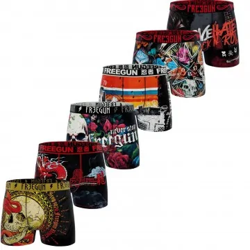 Set van 6 "Skull & Tatoo" Microvezel Boxershorts voor Mannen (Herenboxershorts) Freegun chez FrenchMarket