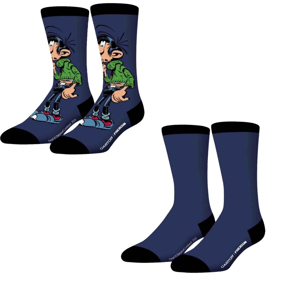 Lot de 2 paires de Chaussettes Homme "Gaston Lagaffe" (Chaussettes fantaisies) Freegun chez FrenchMarket
