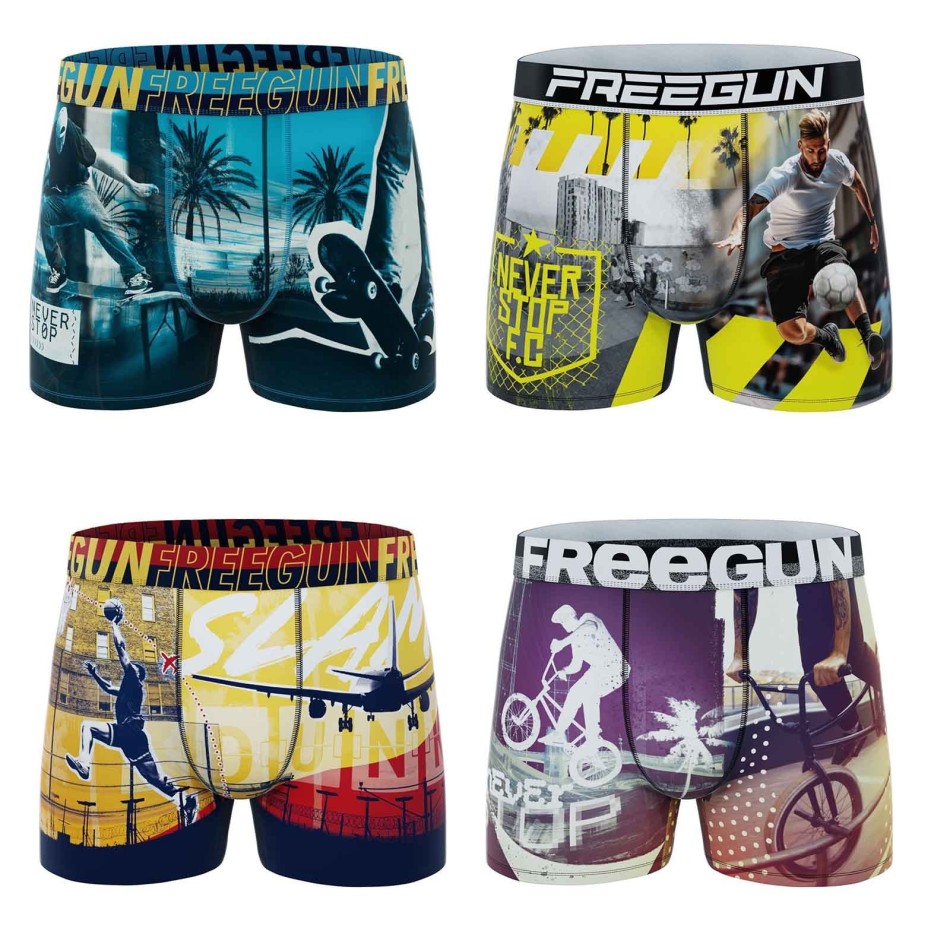 Set van 4 "Photo Sport" Microvezel jongensboxershorts (Set jongensboxershorts) Freegun chez FrenchMarket