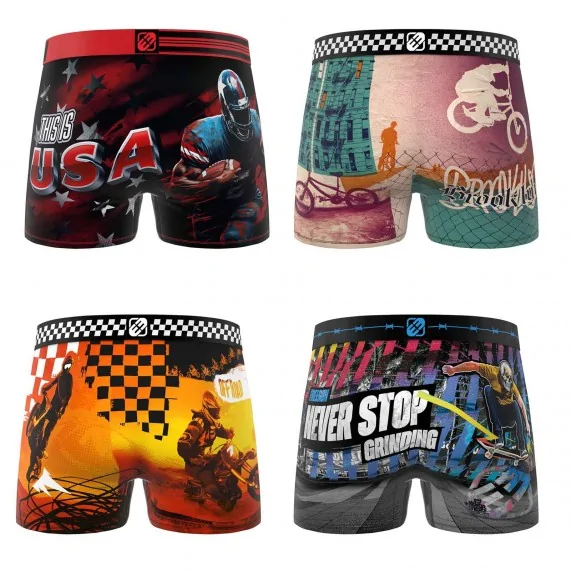 Lote de 4 calzoncillos bóxer de microfibra para niño "Photo Sport (Pack calzoncillos para niño) Freegun chez FrenchMarket