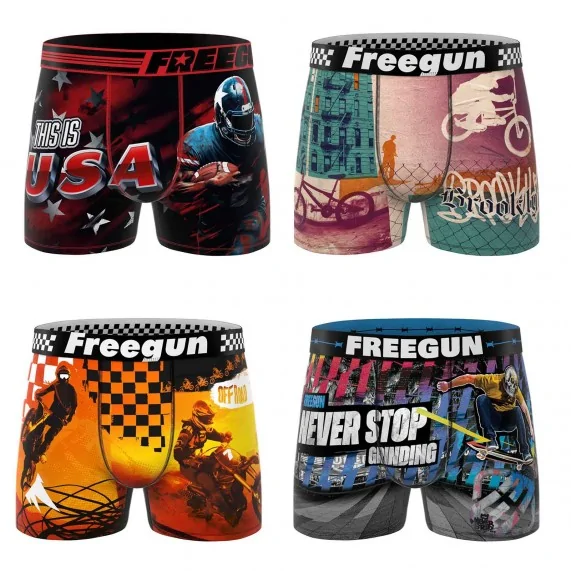 Lote de 4 calzoncillos bóxer de microfibra para niño "Photo Sport (Pack calzoncillos para niño) Freegun chez FrenchMarket